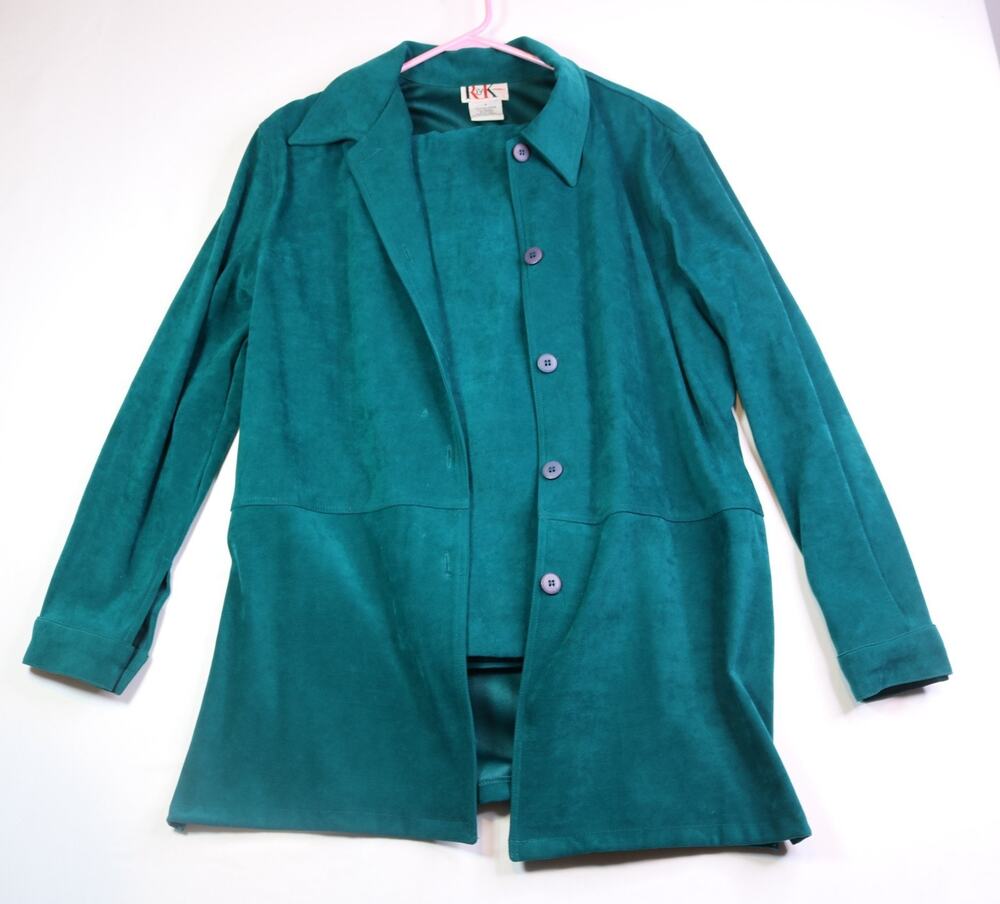 Vintage R&K Originals Teal Green Faux Suede Jacket & Pants Co-Ord Set Size 8